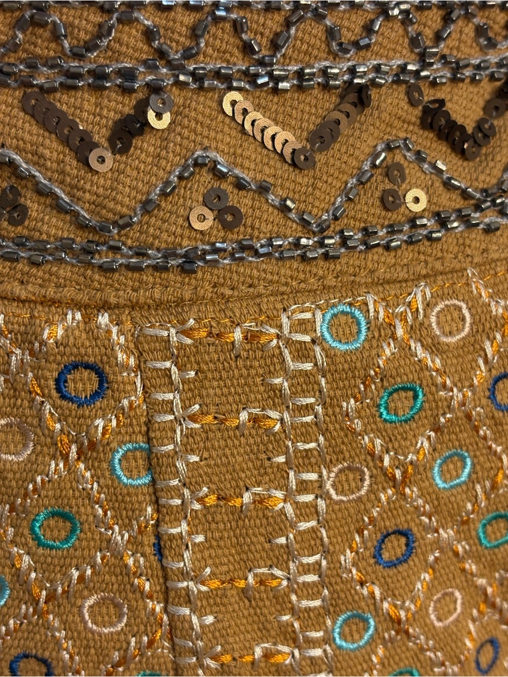 Freeway - Mustard Embroidered Shorts w/ Mirror Accents Festival Boho Glam Party - Picture 8 of 12
